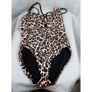 Time and Tru leopard print one piece swimsuit, size L